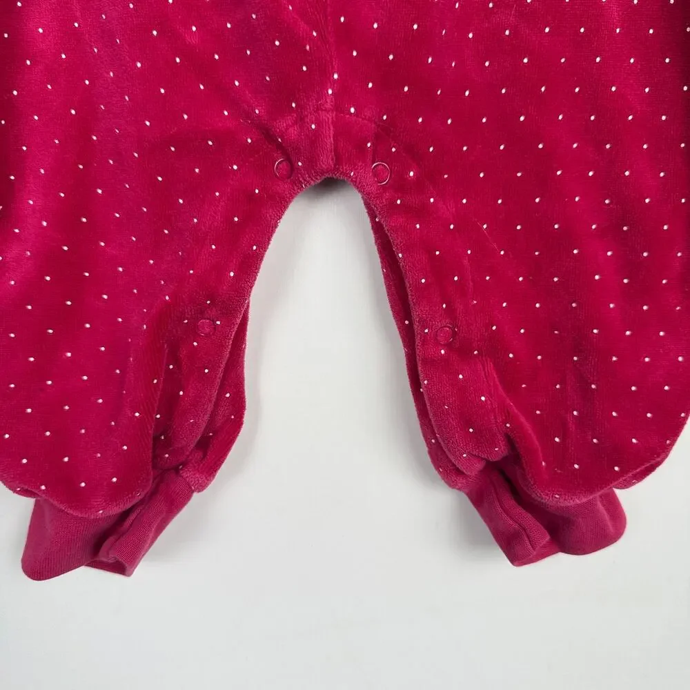 Vtg 90s OshKosh B'Gosh Velvet Jumpsuit Polka Dot Heart Pink - 6-9 Months